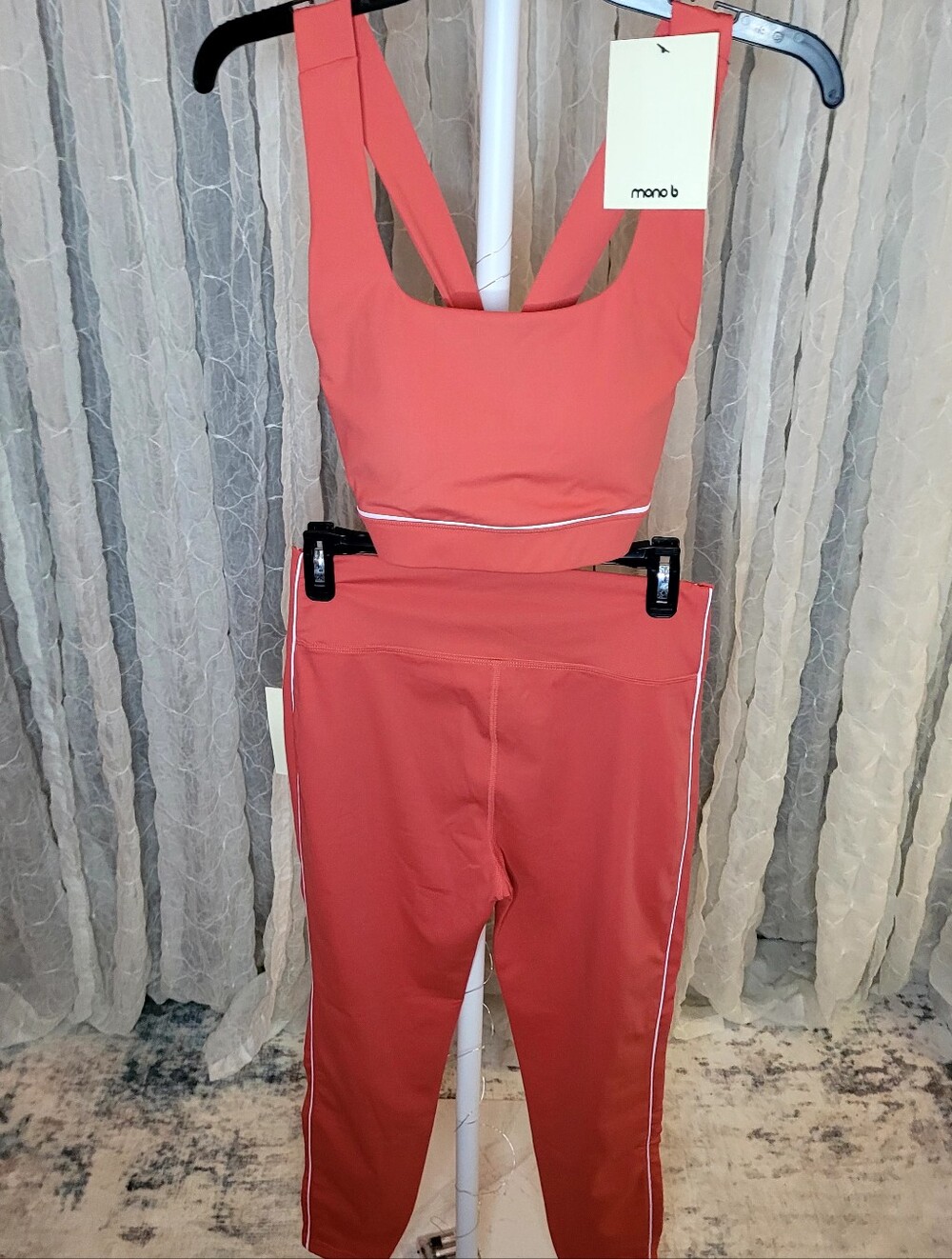 Mono B Peach High Waisted Crop Leggings & Sports Bra Matching Activewear Set
